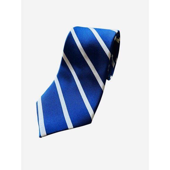 Bruno Piattelli Mens Silk Necktie Navy Blue Silver Diagonal Stripe 61”x3 1/4” - Picture 1 of 7